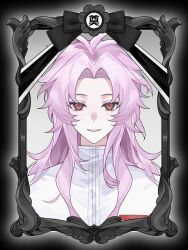 Rule 34 | 1boy, absurdres, antenna hair, chinese commentary, commentary request, curtained hair, haoe (157876), hatsutori hajime, high collar, highres, iei, jacket, long hair, looking at viewer, male focus, parted bangs, pink hair, portrait, red eyes, saibou shinkyoku, sidelocks, solo, white jacket