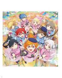 6+girls arashi_chisato artbook beret black_gloves black_hair blonde_hair blue_eyes blue_hair blue_jacket blue_skirt bow braid brown_hair double_bun fingerless_gloves floating_hair from_above gloves green_eyes grey_hair hair_between_eyes hair_bun hairband hat hazuki_ren heanna_sumire highres jacket long_hair looking_at_viewer looking_up love_live! love_live!_superstar!! multicolored_hair multiple_girls non-web_source official_alternate_costume official_art onitsuka_natsumi open_mouth orange_eyes orange_hair pink_eyes pink_gloves pink_jacket pink_skirt pointing pointing_at_viewer ponytail purple_eyes red_eyes red_hair sakurakoji_kinako shibuya_kanon short_hair short_sleeves skirt smile standing tang_keke wakana_shiki we_will!!_(love_live!) white_bow white_hair yellow_eyes yoneme_mei