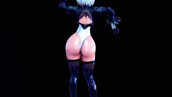 1girl 20s 2b_(nier:automata) 3d android animated ass ass_shake back backless_dress backless_outfit black_background black_boots black_dress black_gloves black_thighhighs boots dancing dress feather-trimmed_sleeves feather_trim feathers female_focus gloves hairband harimau_mmd2 highleg highleg_leotard huge_ass jiggle leotard long_sleeves mikumikudance_(medium) multicolored_gloves narrow_waist nier:automata nier_(series) puffy_sleeves short_hair simple_background skirt solo sweat thick_thighs thigh_boots thighhighs thighhighs_under_boots thighs unworn_skirt video white_gloves white_hair white_leotard