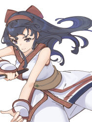 Rule 34 | 1girl, ainu clothes, black hair, breasts, fighting stance, fingerless gloves, gloves, grey eyes, hair ribbon, highres, legs, looking at viewer, medium breasts, nakoruru, ooiwa (irc14786149), pants, ribbon, samurai spirits, serious, snk, solo, the king of fighters, the king of fighters xv, thighs, weapon