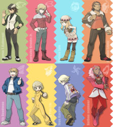 2girls 6+boys antonio_lopez barnaby_brooks_jr. dark_skin enmto huang_baoling ivan_karelin kaburagi_t._kotetsu karina_lyle keith_goodman multiple_boys multiple_girls nathan_seymour parody pokemon style_parody thighhighs tiger_&amp;_bunny