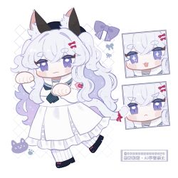 Rule 34 | 1girl, :d, absurdres, animal ear fluff, animal ears, beret, black hat, black shoes, blush stickers, bow, cat ears, cat girl, cat tail, chibi, commentary request, fang, frilled skirt, frills, hair between eyes, hair bow, hair intakes, hat, highres, long hair, multicolored hair, multiple expressions, multiple views, open mouth, original, pantyhose, paw pose, purple bow, purple eyes, purple hair, red bow, ribbed pantyhose, sailor collar, shirt, shoes, short eyebrows, skirt, smile, someyaya, sparkling eyes, tail, thick eyebrows, twitter username, two-tone hair, two side up, very long hair, watermark, white background, white pantyhose, white sailor collar, white shirt, white skirt