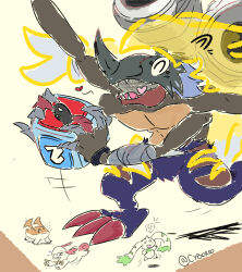 claws dice digimon digimon_(creature) happy heart highres labramon long_ears mario_(series) millenniumon missile nintendo patamon smile terriermon wings