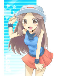 Rule 34 | 00s, 1girl, brown eyes, brown hair, cubexcube, female focus, green (pokemon), hat, long hair, nintendo, pokemon, pokemon frlg, skirt, solo