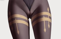1girl artist_name black_leotard black_pantyhose cameltoe frontal_wedgie ganyu_(genshin_impact) genshin_impact gluteal_fold highres leotard lower_body no_panties pantyhose solo wedgie white_background z282g