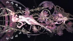 1other akiyama_mizuki black_ribbon chair clock_hands colorful_palette flower highres long_sidelocks mannequin official_art pink_eyes pink_flower pink_hair project_sekai ribbon shirt shorts side_ponytail sidelocks solo sparkle star_(sky) third-party_source utakata_ni_idakarete_(project_sekai) vest white_shirt white_shorts white_vest wrist_cuffs