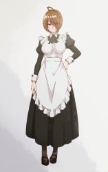 ahoge angle_0 breasts brown_hair hair_over_one_eye highres kaifuku_jutsushi_no_yarinaoshi_~sokushi_mahou_to_skill_copy_no_chouetsu_heal~ large_breasts maid maid_(kaiyari) non_porn smile tagme