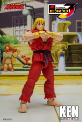 Rule 34 | 1boy, action figure, bare shoulders, barefoot, ken masters, martial arts belt, photo (medium), storm arena, storm collectibles, street fighter, street fighter zero (series)