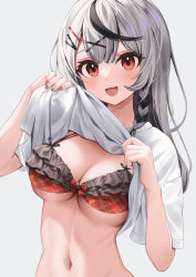 1girl absurdres bikini grey_background highres hololive nikahoshikuzu red_bikini sakamata_chloe simple_background swimsuit virtual_youtuber