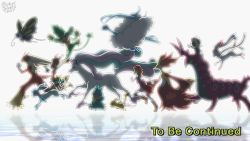 2girls :d altaria animal_ear_fluff arms_up bare_arms beautifly bike_shorts blaziken blue_ribbon boots bow_hairband brown_footwear clenched_hands closed_eyes commentary creatures_(company) delphox english_commentary from_side galarian_form galarian_rapidash game_freak gen_1_pokemon gen_3_pokemon gen_4_pokemon gen_5_pokemon gen_6_pokemon gen_8_pokemon glaceon hairband hat highres light_brown_hair lukas_thadeu may_(pokemon) multiple_girls munchlax nintendo official_style open_mouth pancham pikachu pokemon pokemon_(anime) pokemon_(creature) pokemon_oras pokemon_xy_(anime) ribbon running scolipede serena_(pokemon) shirt shoes shorts simisage sleeveless sleeveless_shirt smile sylveon thighhighs to_be_continued |d