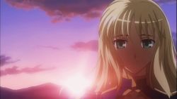 1girl animated animated_gif artoria_pendragon_(fate) blonde_hair fate/stay_night fate_(series) green_eyes long_hair saber_(fate) smile sunrise