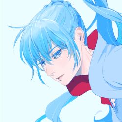 Rule 34 | 1girl, 55bata6rou, blue eyes, blue hair, closed mouth, eyelashes, hair between eyes, highres, long hair, looking at viewer, ponytail, rwby, scar, scar across eye, scar on face, solo, upper body, weiss schnee