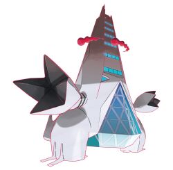 Rule 34 | artist request, duraludon, dynamax, full body, gen 8 pokemon, gigantamax, gigantamax duraludon, highres, nintendo, official art, outline, outstretched arms, pokemon, pokemon (creature), pokemon focus, pokemon swsh, red clouds, red outline, solo, spread arms, third-party source, transparent background