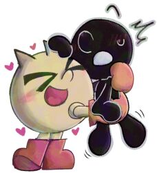 Rule 34 | 2boys, boots, game &amp; watch, heart, hug, lifting person, male focus, mr. game &amp; watch, multiple boys, nintendo, pac-man, pac-man (game), shiirafish, surprised