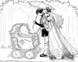 1boy 1girl aged_up armlet baby bell blunt_ends bodysuit bracelet bridal_gauntlets cape closed_mouth couple cross-shaped_pupils detached_sleeves dress eyelashes forest gem genshin_impact hair_between_eyes hair_intakes hetero highres holding holding_umbrella husband_and_wife jewelry leg_warmers leggings long_hair looking_at_viewer looking_down middle_ring nahida_(genshin_impact) nature outdoors pointy_ears sandals scaramouche_(genshin_impact) shared_umbrella single_bare_shoulder smile snc_tozai split_mouth stirrup_legwear strapless strapless_dress stroller symbol-shaped_pupils toeless_legwear tree tsurime twitter_username umbrella vision_(genshin_impact) wanderer_(genshin_impact) watermark waving wavy_hair zouri