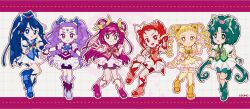 6+girls akimoto_komachi animal_print back_bow beads bird blonde_hair blue_boots blue_bow blue_eyes blue_flower blue_hair blue_rose blue_shorts blue_vest boots border bow bowtie bright_pupils brooch brown_bow brown_bowtie brown_flower brown_rose butterfly_earrings butterfly_hair_ornament butterfly_print cellphone circlet clenched_hand clenched_hands closed_mouth coattails collared_socks collared_vest commentary cropped_shirt cross-laced_clothes cross-laced_top cure_aqua cure_dream cure_lemonade cure_mint cure_rouge deformed determined dot_nose dotted_line dress drill_hair earrings elbow_gloves eyelashes fingerless_gloves floral_print flower flower_brooch footwear_bow forehead frilled_arm_warmers frilled_footwear frilled_skirt frilled_sleeves frilled_socks frills full_body gloves green_boots green_bow green_bowtie green_brooch green_eyes green_hair green_shorts green_vest grid_background hair_beads hair_bobbles hair_bow hair_flower hair_ornament hair_rings hand_in_own_hair hand_up happy high_collar high_heel_boots high_heels high_ponytail highres invisible_chair jewelry kasugano_urara_(yes!_precure_5) knee_boots knee_up kneehighs leg_up letterboxed long_hair looking_at_viewer low_twintails magical_girl makeup_palette midriff milky_rose mimino_kurumi minazuki_karen miniskirt multiple_girls natsuki_rin navel open_mouth outline outside_border outstretched_arm over-kneehighs parted_bangs penguin phone pink_bag pink_boots pink_border pink_bow pink_bowtie pink_eyes pink_flower pink_hair pink_rose pink_vest pleated_dress pleated_skirt ponytail precure puffy_short_sleeves puffy_sleeves purple_boots purple_bow purple_bowtie purple_eyes purple_hair purple_shorts red_boots red_bow red_brooch red_eyes red_hair red_shorts rose rose_print shirt short_dress short_hair short_sleeves shorts shorts_under_dress shorts_under_skirt signature sitting skirt skirt_set skirt_under_dress smile socks squirrel standing swept_bangs tareme teeth thighhighs tsurime twin_drills twintails two-tone_bag two-tone_bow two_side_up upper_teeth_only uwded_207 very_long_hair vest waist_bag watch waving white_arm_warmers white_background white_bag white_bow white_dress white_gloves white_outline white_pupils white_shirt white_skirt white_socks wrist_flower wristwatch yellow_boots yellow_bow yellow_bowtie yellow_dress yellow_eyes yellow_socks yellow_vest yes!_precure_5 yes!_precure_5_gogo! yumehara_nozomi