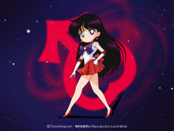 1girl 72workshop back_bow bishoujo_senshi_sailor_moon black_hair bow choker circlet earrings elbow_gloves gloves hino_rei jewelry long_hair magical_girl pleated_skirt purple_eyes red_sailor_collar red_skirt sailor_collar sailor_mars sailor_senshi_uniform skirt smile solo star_(symbol) white_gloves