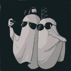 2girls batsu_13 ghost_costume greyscale hat highres monochrome mononobe_no_futo multiple_girls selfie sheet_ghost soga_no_tojiko sunglasses tate_eboshi touhou v