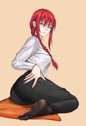 1girl angel_am ass braid chainsaw_man feet hand_on_own_ass long_hair looking_at_viewer makima_(chainsaw_man) red_hair see-through_clothes see-through_legwear single_braid soles toes yellow_eyes