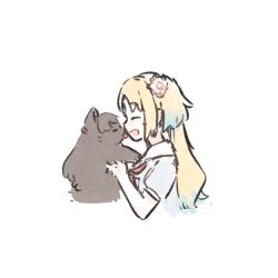 Rule 34 | 1girl, animal, animalization, ao kaeru, blonde hair, blue hair, breast pocket, cat, closed eyes, dress, flower, fujishima megumi, gradient hair, hair flower, hair ornament, hasu no sora school uniform, holding, holding animal, holding cat, licking, licking another&#039;s face, link! like! love live!, love live!, mira-cra park!, multicolored hair, neckerchief, open mouth, osawa rurino, pink flower, pocket, purple eyes, red neckerchief, sailor collar, sailor dress, school uniform, short sleeves, simple background, summer uniform, twintails, virtual youtuber, white background, white sailor collar