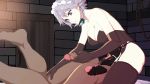1boy 1girl anal animated bad_id bad_pixiv_id bdsm bow braid breasts censored chain cleavage closed_mouth dark-skinned_male dark_skin dildo door elbow_gloves expressionless femdom garter_straps gloves grey_hair hair_bow hair_ornament hetero indoors interracial izayoi_sakuya lingerie male_penetrated medium_breasts mosaic_censoring pegging penis prostate prostate_milking purple_eyes sex sex_toy short_hair side_braid single_braid strap-on thighhighs touhou umezawa_itte underwear video x-ray