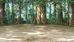 Rule 34 | bush, dappled sunlight, day, dirt road, fence, fern, forest, grass, highres, nature, non-web source, official art, our life: beginnings and always, outdoors, park, road, rock, scenery, sunlight, tree, variant set, wooden fence