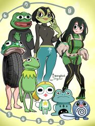 absurdres ai-generated_art_(topic) asui_tsuyu boku_no_hero_academia bongfill frog_girl gen_1_pokemon highres italian_brainrot_ai_animals_(meme) kermit_the_frog keroro keroro_gunsou nintendo pepe_the_frog pokemon pokemon_(creature) poliwag undertale