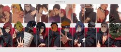 Rule 34 | 2girls, 6+boys, akasuna no hedoro, akatsuki uniform, black hair, blonde hair, blood, blue eyes, blue hair, brown hair, closed eyes, deidara (naruto), forehead-to-forehead, forehead protector, green hair, grey hair, grin, heads together, hidan (naruto), highres, holding, holding money, hoshigaki kisame, jiraiya (naruto), kakuzu (naruto), konan (naruto), mask, middle finger, money, mouth mask, multiple boys, multiple girls, nagato (naruto), naruto (series), naruto shippuuden, ninja, ninja mask, nohara rin, orange eyes, orange hair, pain (naruto), purple eyes, red eyes, samehada (naruto), sasori (naruto), siblings, smile, spiked hair, sword, teeth, tobi (naruto), uchiha itachi, uchiha obito, uchiha sasuke, weapon, white hair, yahiko (naruto), yellow eyes, zetsu (naruto)
