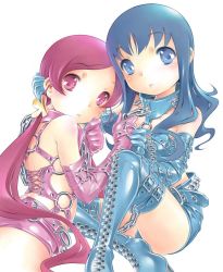 10s 2girls bad_id bad_pixiv_id bdsm blue_eyes blue_hair bondage bound brown_hair chain collar cuffs flat_chest hanasaki_tsubomi heartcatch_precure! kurumi_erika latex leather loli long_hair multiple_girls pink_eyes pink_hair ponytail precure sekihan shiny_clothes short_hair slave thighhighs very_long_hair yuri zipper