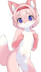 canopus335 fox furry headband highres loli nipples nude pink_fur purple_eyes pussy smile white_background