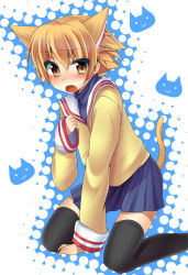 Rule 34 | 00s, 1boy, animal ears, bad id, bad pixiv id, blonde hair, blush, cat ears, cat tail, clannad, crossdressing, male focus, masayu, open mouth, school uniform, shima katsuki, short hair, skirt, solo, tail, thighhighs, trap, yellow eyes