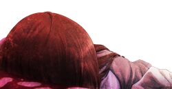 Rule 34 | 1girl, adam&#039;s apple, belt, blood, brown hair, brown jacket, brown pants, clenched teeth, corpse, death, doorway, dutch angle, from below, highres, huke, indoors, jacket, jacket partially removed, lapels, long hair, long sleeves, looking at another, lying, makise kurisu, messy hair, non-web source, notched lapels, official art, on stomach, pants, shirt, spoilers, steins;gate, teeth, transparent background, white shirt, yellow eyes