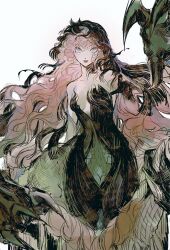 1girl absurdres black_skin black_veil blue_eyes blue_veil breasts chimera claws colored_skin highres izyumn long_hair looking_at_viewer nautika_(reverse:1999) pink_hair reverse:1999 solo two-tone_veil veil white_background