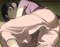 1girl archived_source ass black_hair character_request dress female_pubic_hair haruyama_kazunori long_hair long_skirt panties pubic_hair skirt sleeping solo underwear upskirt white_panties