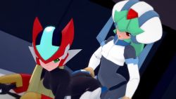 1futa 1girl 3d aile_(mega_man_zx) android animated armor ass_grab black_bodysuit blonde_hair blue_hair bodysuit doggystyle futa_with_female futanari game green_eyes helmet lluanhyperzero mega_man_(series) mega_man_x_(series) mega_man_x_dive mega_man_zx multiple_girls pandora_(mega_man) red_eyes reploid robot_girl sex sex_from_behind tagme video