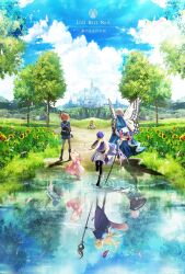 3boys 6+girls absurdres aesc_(fate) antinese arthropod_boy artoria_caster_(fate) artoria_caster_(second_ascension)_(fate) artoria_pendragon_(fate) baggy_clothes baggy_pants beret black_cloak black_gloves blonde_hair blue_cape blue_cloak butterfly_wings button_eyes buttons cape capelet castle cloak closed_eyes coat cu_chulainn_(fate) diamond_hairband dress dual_persona emiya_shirou fate/grand_order fate_(series) fujimaru_ritsuka_(female) fujimaru_ritsuka_(female)_(polar_chaldea_uniform) gareth_(fate) gloves habetrot_(fate) hat highres holding holding_staff insect_wings jacket long_hair long_sleeves marmyadose_(fate) mash_kyrielight mash_kyrielight_(demi-servant) medium_hair mini_person multicolored_capelet multiple_boys multiple_girls oberon_(fate) oberon_(first_ascension)_(fate) one_side_up open_mouth orange_hair outdoors pants pink_coat pink_hair pink_hat pink_jacket pointy_ears red_hare_(fate) reflection senji_muramasa_(fate) setanta_(fate) shirt short_hair side_ponytail sidelocks skirt staff twintails wide_shot wings yakudo_trio