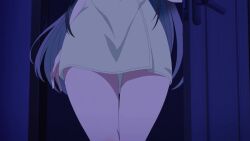 1boy 1girl ahoge animated anime_screenshot ass back bare_shoulders bed black_hair breasts cat cleavage gradient_hair haite_kudasai_takamine-san haitekudasai_takamine-san highres huge_ass large_breasts long_hair lying multicolored_hair naked_towel on_bed on_side purple_hair rain red_eyes shirota_takashi shirt shoulder_blades sidelocks sound tagme takamine_takane thighs towel two-tone_hair video wide_hips