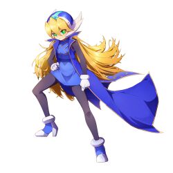 Rule 34 | 1girl, absurdres, alternate costume, blue eyes, bodystocking, breasts, cial (mega man), coat, coattails, commission, commissioner upload, eyelashes, full body, gloves, hair down, helmet, high heels, highres, kiauwrenn, light smile, long bangs, long coat, long hair, looking at viewer, mega man (series), mega man zero (series), non-web source, open clothes, open coat, original, petite, skirt, sleeveless, small breasts, thighs, transparent background, zipper