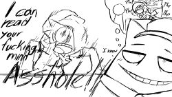 1boy 1girl bob_cut gardevoir gen_1_pokemon gen_3_pokemon gengar grin hair_over_one_eye hat highres hirogearguy imagining nintendo open_mouth plap pokemon pokemon_(creature) sex sex_from_behind shouting simple_background sketch smile white_background