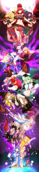 6+girls :d :o absurdres american_flag_dress american_flag_legwear animal_ears apron arm_behind_head arm_up arms_up ass aura bare_legs bare_shoulders belt black_belt black_choker black_dress black_footwear black_hair black_headwear black_shirt blonde_hair blue_dress blue_eyes blue_hair blue_skirt book boots bow breasts brooch broom brown_headwear chain choker cleavage closed_eyes clothes_writing clownpiece collarbone commentary_request crescent crop_top dango detached_sleeves doremy_sweet dress earrings earth_(ornament) fairy_wings feathered_wings flat_cap food frilled_apron frilled_bow frills frog_hair_ornament gap_(touhou) gohei green_eyes green_hair green_skirt grey_jacket groin hair_between_eyes hair_bow hair_ornament hair_tubes hakurei_reimu half_updo hand_up hat head_tilt headdress heart hecatia_lapislazuli hecatia_lapislazuli_(earth) hecatia_lapislazuli_(moon) highres holding holding_book holding_food holding_torch jacket jester_cap jewelry jojo_no_kimyou_na_bouken junko_(touhou) kine kirisame_marisa kishin_sagume kneeling kochiya_sanae large_breasts legacy_of_lunatic_kingdom long_hair long_image long_sleeves looking_at_viewer low_twintails mallet medium_breasts midriff miniskirt mochi moon_(ornament) multicolored_skirt multiple_girls navel neck_ruff necktie nightcap no_nose no_shoes off-shoulder_shirt off_shoulder one_eye_closed open_clothes open_jacket open_mouth orange_shirt pantyhose plaid_clothes plaid_skirt pointy_ears polka_dot polka_dot_headwear profile purple_dress purple_hair purple_headwear purple_skirt rabbit_ears rabbit_tail raptor7 reaching reaching_towards_viewer red_bow red_dress red_eyes red_hair red_headwear red_neckwear red_skirt reisen_udongein_inaba ringo_(touhou) sanshoku_dango seiran_(touhou) shirt short_sleeves shorts silver_hair single_wing skirt skirt_set smile snake_hair_ornament space star_(symbol) star_print stomach striped_clothes striped_dress striped_legwear striped_pantyhose t-shirt tabard tail tall_image tapir_tail thighs torch touhou twintails upside-down vento_aureo wagashi waist_apron white_apron white_dress white_shirt white_wings wide_sleeves wings witch_hat yellow_eyes yellow_shorts