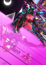 Rule 34 | 1girl, absurdres, black boots, black gloves, black helmet, black jacket, black shirt, black thighhighs, boots, breasts, captainarmada, closed mouth, crescent moon, dragon girl, dragon horns, dragon wings, fingerless gloves, gecko zen, gloves, helmet, high heels, highres, horns, jacket, large breasts, long hair, looking at viewer, mechanical legs, moon, reflection, shirt, smile, solo, thighhighs, virtual youtuber, vshojo, wings, yellow eyes, zentreya, zentreya (cyborg), zentreya (cyborg) (1st costume), zentreya (dragon), zentreya (dragon) (metalheads)