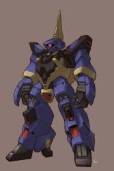 barzam commentary_request grey_background gundam highres machinery mecha mecha_focus mobile_suit no_humans one-eyed purple_eyes robot science_fiction signature tessaku_ro titans_(gundam) vernier_thrusters zeta_gundam