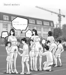 absurdres ass breasts casual_nudity casual_sex fixzhuzhu garter_belt garter_straps highres incest mother_and_daughter multiple_boys multiple_girls penis pubic_hair speech_bubble thighhighs