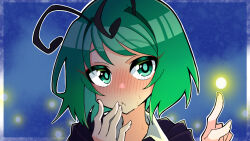 1girl antennae blush bug firefly green_eyes green_hair insect looking_at_viewer neosiromaruzmc one-hour_drawing_challenge short_hair solo sweatdrop touhou wriggle_nightbug