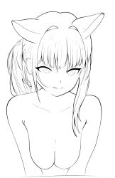 Rule 34 | 1girl, animal ears, blue archive, breasts, cleavage, fake animal ears, highres, lineart, long hair, looking at viewer, mumuri, non-web source, ponytail, shiroko (blue archive), simple background, sketch, smile, solo, white background
