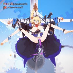 1girl animated animated_gif artist_name bdsm bell belt blazblue blonde_hair blood blue_background blue_eyes bondage bouncing_breasts bound breasts chain chained crucifixion dress es_(xblaze) female_focus frilled_dress frilled_skirt frills gears hair_between_eyes lactation large_breasts lock looping_animation nail_(hardware) nipples nosebleed object_insertion open_clothes open_mouth outdoors ponytail pussy pussy_juice restrained sex_machine skirt solo spread_legs stationary_restraints vaginal vaginal_object_insertion wawa_(lingomogu) xblaze