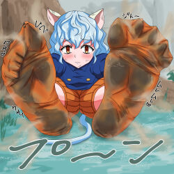 1boy ddrysuper dirty_socks feet foot_focus footprints highres hunter_x_hunter neferpitou soles smelly_feet trap