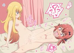 Rule 34 | 2girls, absurdres, bed, blonde hair, blush, breasts, completely nude, female ejaculation, gabriel dropout, gabriel tenma white, highres, medium breasts, multiple girls, nude, okaasan (okaasandx), pussy, pussy juice, red hair, satanichia kurumizawa mcdowell, sex, small breasts, tribadism, yuri