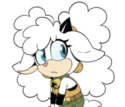 1girl armband bell belt black_armband blue_eyes cargo_pants cowbell eyelashes fluffy highres lanolin_the_sheep magicbun pants sheep sonic_(series) sonic_the_hedgehog_(idw) tank_top
