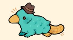 1boy animal artist_name black_eyes body_fur brown_hat green_fur hat no_humans perry_the_platypus phineas_and_ferb simple_background solo spicymochi watermark white_background